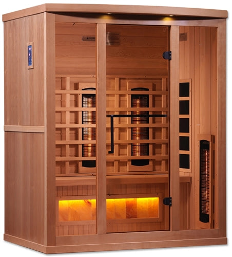 GoldenDesigns GDI-8030-02 3-Person Full Spectrum PureTech Near Zero EMF FAR Infrared Sauna with Himalayan Salt Bar (New)