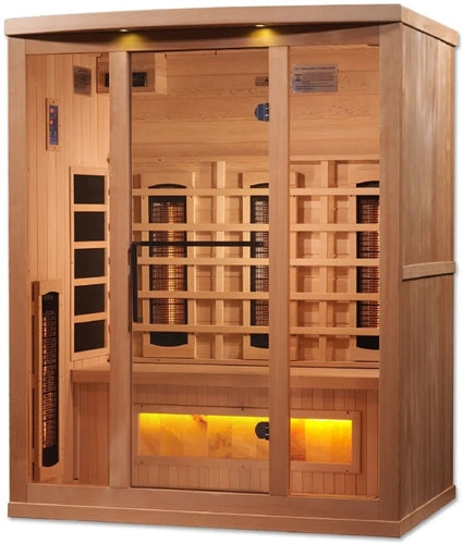 GoldenDesigns GDI-8030-02 3-Person Full Spectrum PureTech Near Zero EMF FAR Infrared Sauna with Himalayan Salt Bar (New)