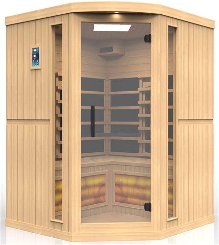 Golden Designs GDI-8035-02 3-Person Corner Full Spectrum PureTech Near Zero EMF FAR Infrared Sauna with Himalayan Salt Bar (New)