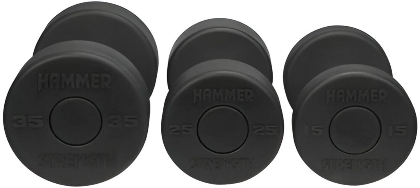 Hammer Strength Round Rubber Dumbbell Set 5-50 lbs w/2-Tier Rack