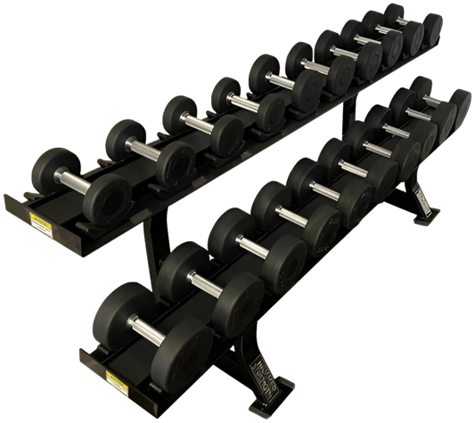 Hammer Strength Round Rubber Dumbbell Set 5-50 lbs w/2-Tier Rack